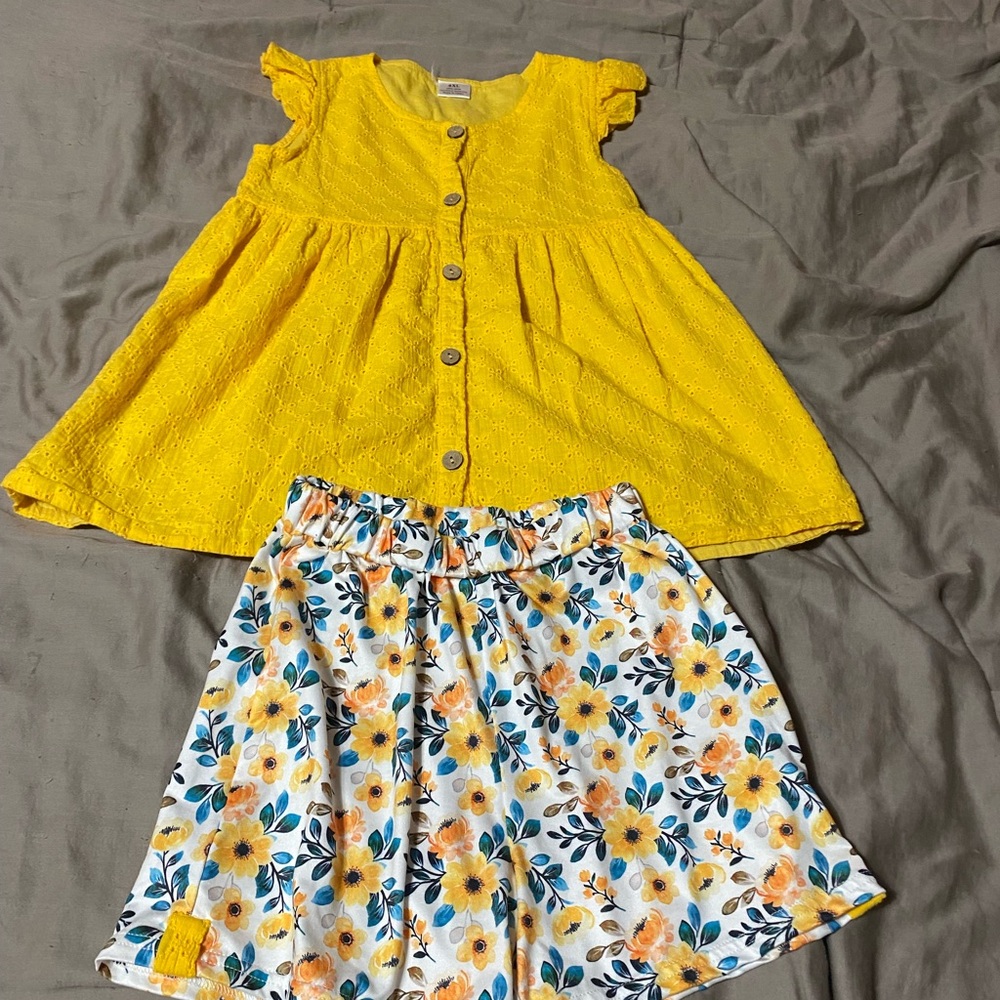 Yellow Floral Kids Matching Set